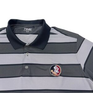 PING Florida State Seminoles Stripe Golf Polo Shirt Men's‎ XL Black/Gray